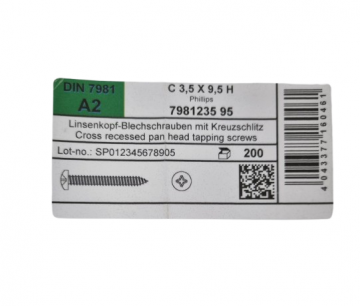 Specificaties Rvs schroef CK 3,5 x 9,5 mm